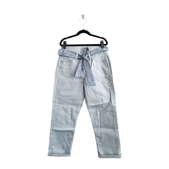Santana Jeans Tummy Control Light Blue Straight Leg Crop Belted Women's 6 NWT - Picture 1 of 11